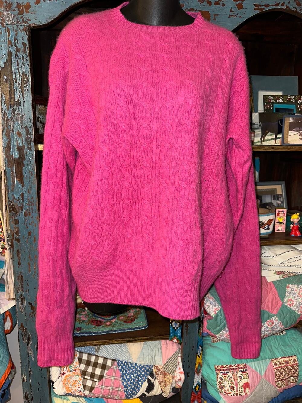 VINTAGE 80's POLO RALPH LAUREN PINK CASHMERE CABLED SWEATER 46 MEN'S UNISEX